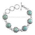 Antique Larimar Natural Gemstone &amp; 925 Sterling Silver Chain Bracelet para presente